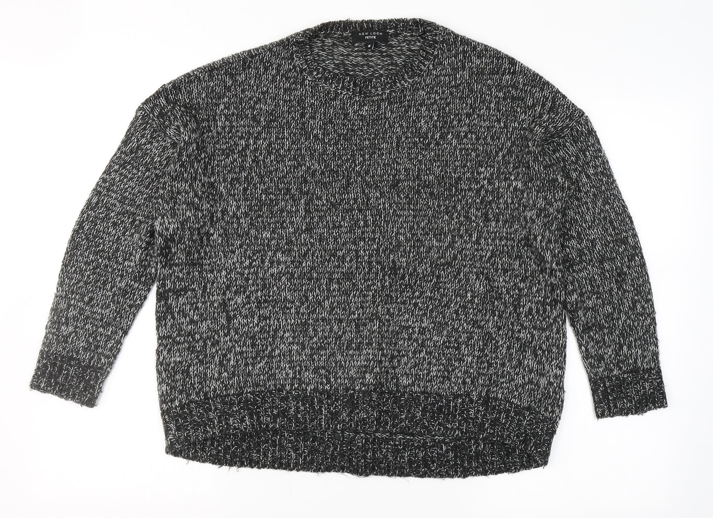 New Look Womens Black Round Neck Plaid Acrylic Pullover Jumper Size M