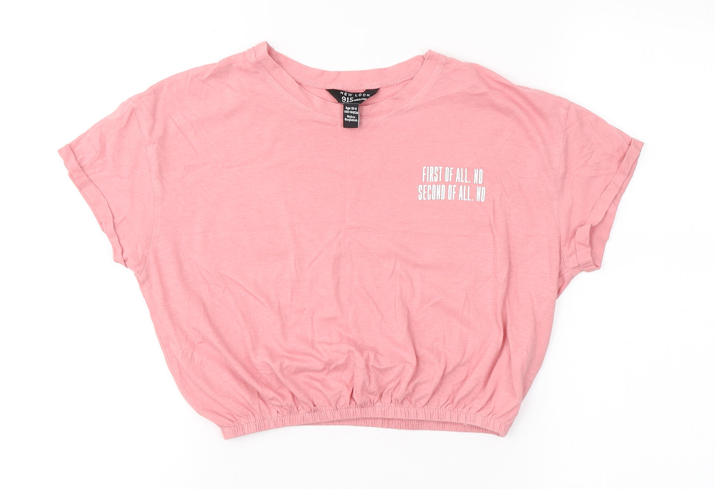 New Look 915 Girls Pink  100% Cotton Basic T-Shirt Size 10-11 Years Round Neck  - Slogan