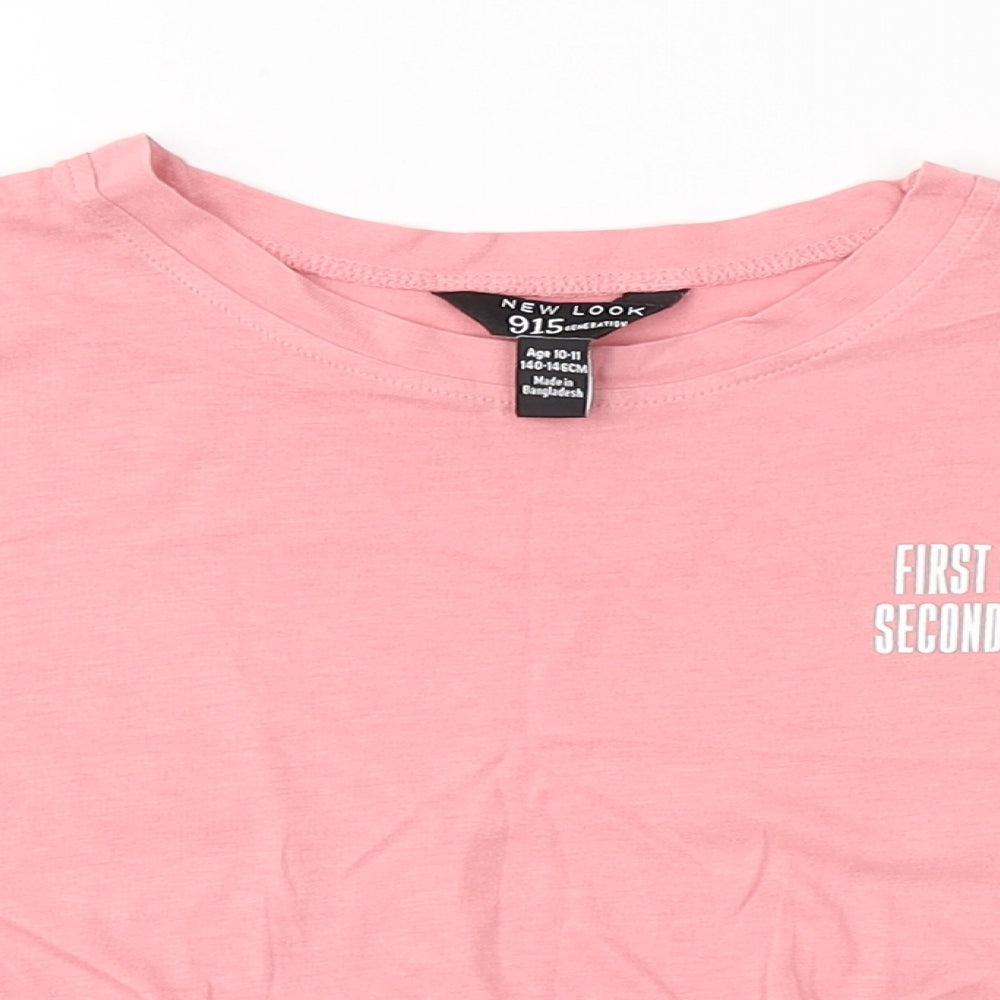 New Look 915 Girls Pink  100% Cotton Basic T-Shirt Size 10-11 Years Round Neck  - Slogan