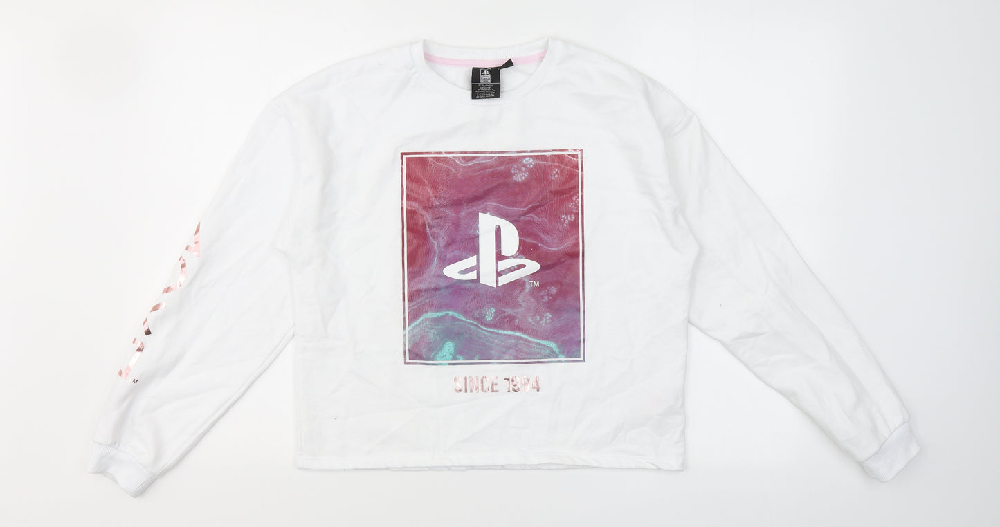 Primark Girls White Round Neck  Cotton Pullover Jumper Size 13-14 Years   - Play Station