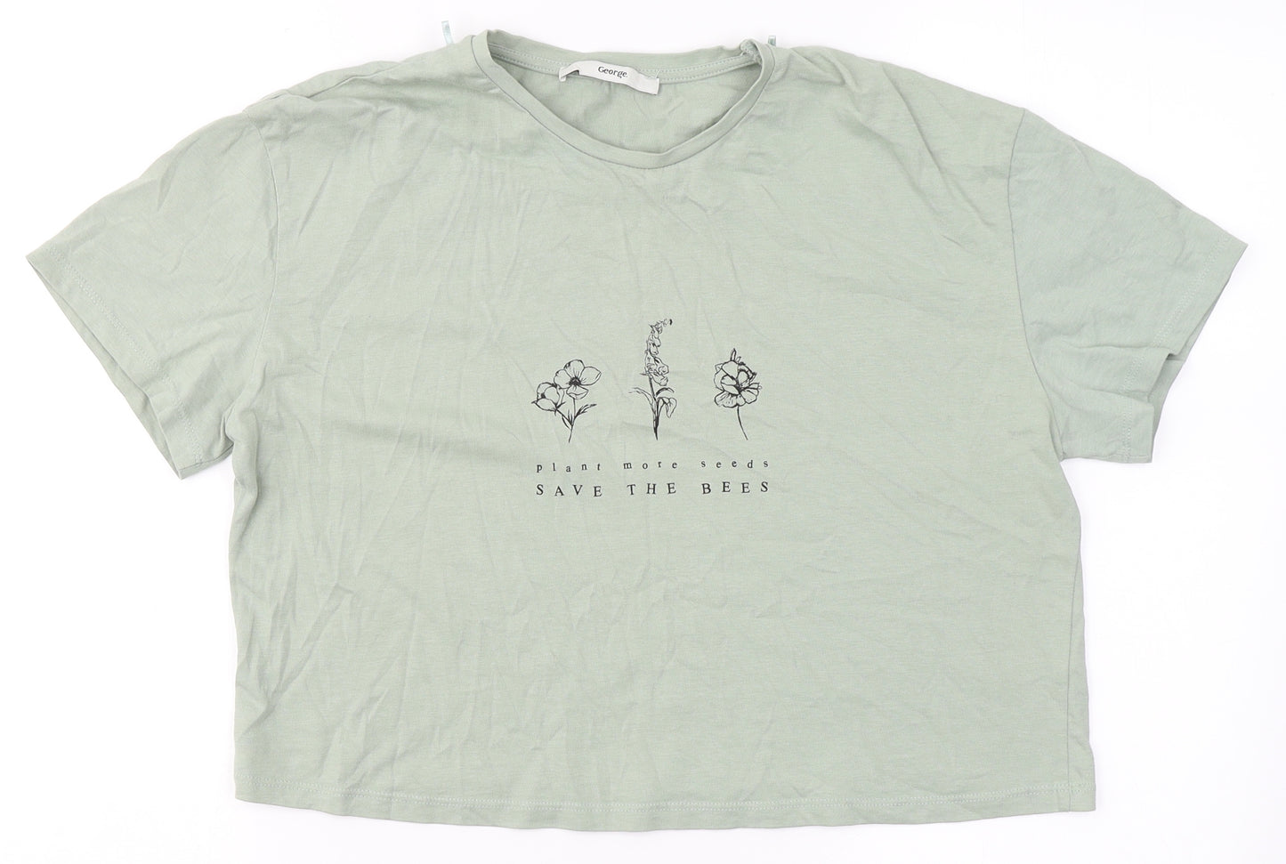 George Girls Green  Cotton Basic T-Shirt Size 13-14 Years Round Neck  - save the Bees