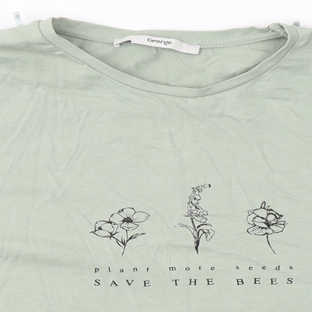 George Girls Green  Cotton Basic T-Shirt Size 13-14 Years Round Neck  - save the Bees