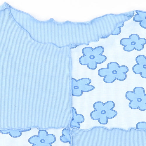 SheIn Girls Blue Floral Polyester Basic Tank Size 14 Years Round Neck  - Flowers