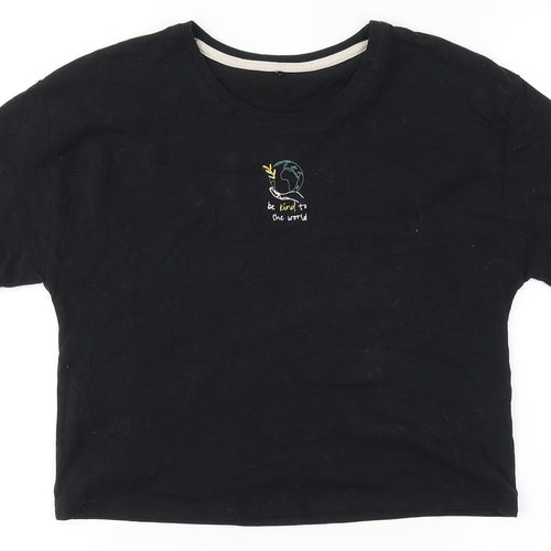 George Girls Black  Cotton Basic T-Shirt Size 12-13 Years Round Neck  - Be Kind