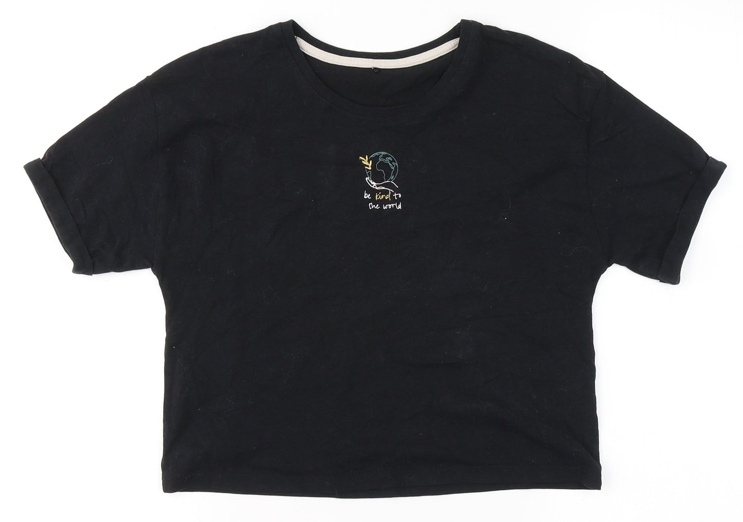 George Girls Black  Cotton Basic T-Shirt Size 12-13 Years Round Neck  - Be Kind