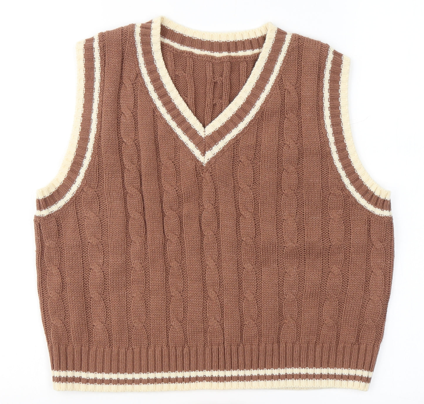 SheIn Womens Brown  Acrylic Basic Tank Size S V-Neck