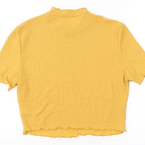 SheIn Womens Yellow  Polyester Cropped T-Shirt Size L Round Neck