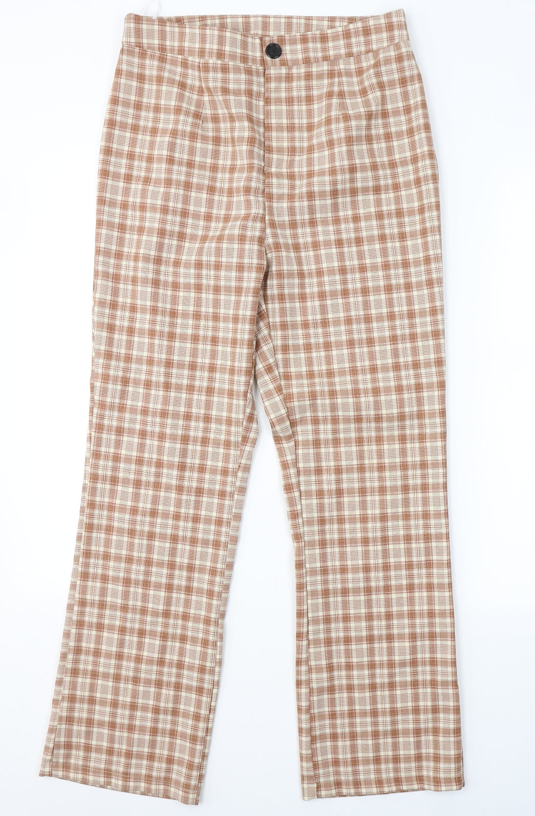 SheIn Womens Beige Check Polyester Chino Trousers Size S L27.5 in Regular Button