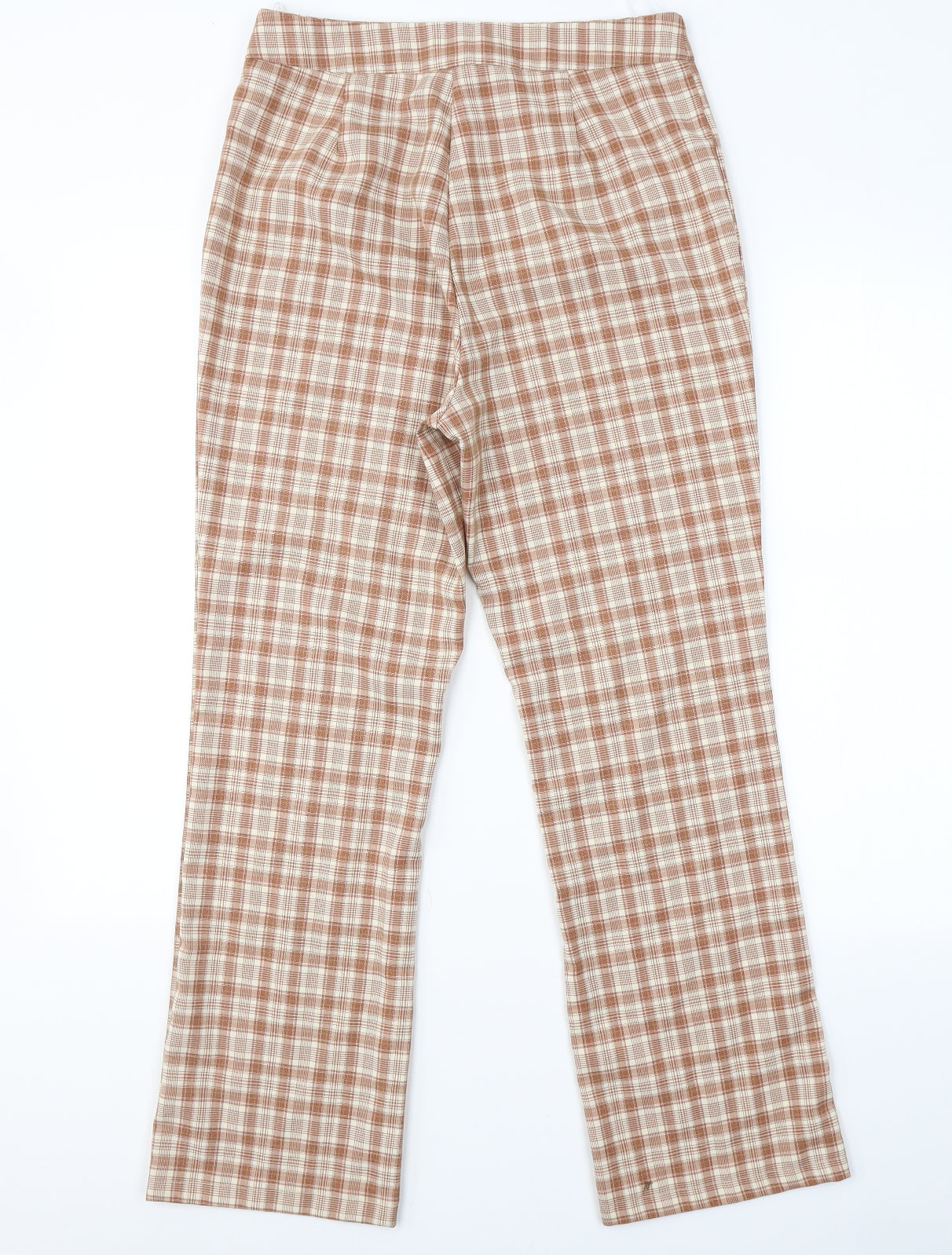 SheIn Womens Beige Check Polyester Chino Trousers Size S L27.5 in Regular Button