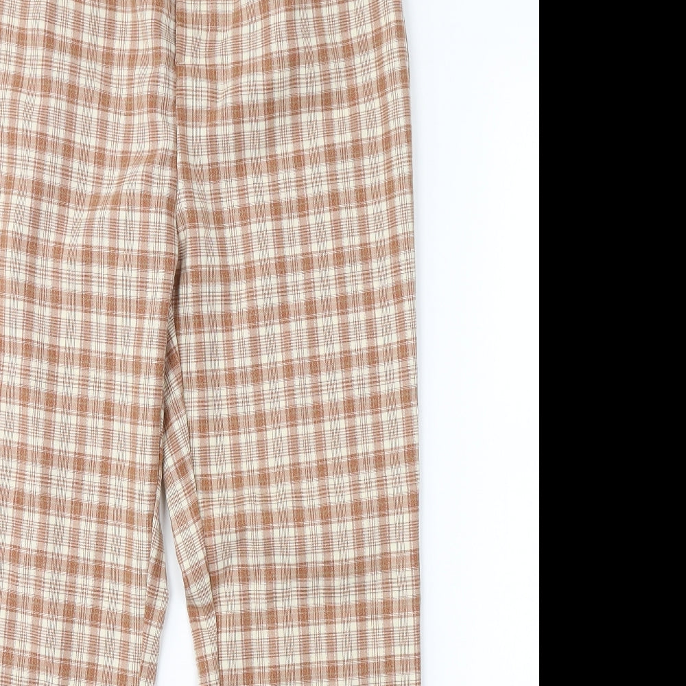 SheIn Womens Beige Check Polyester Chino Trousers Size S L27.5 in Regular Button