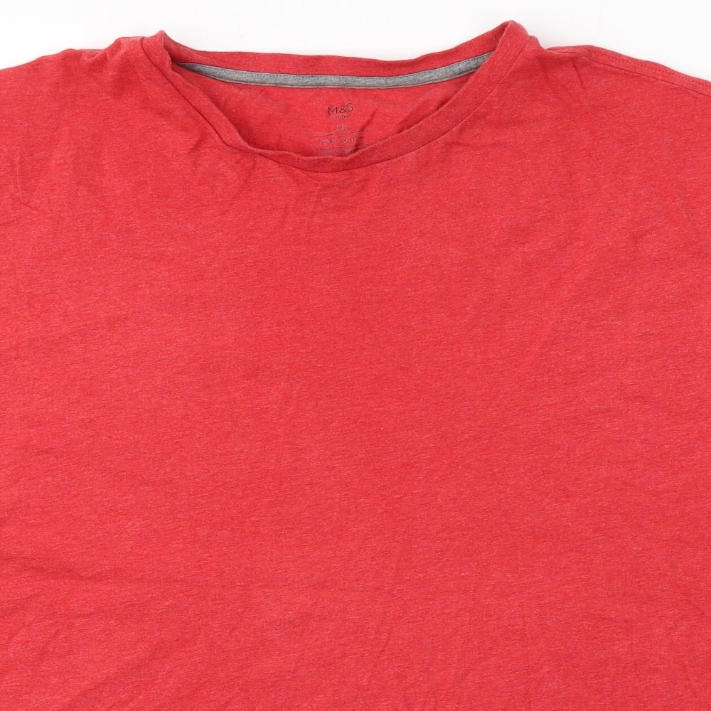 Marks and Spencer Mens Red  Cotton  T-Shirt Size XL Round Neck