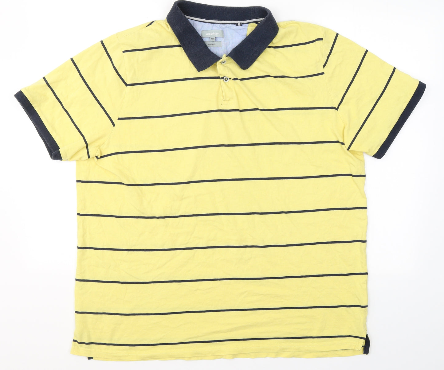 Maddison Mens Yellow Striped Cotton  T-Shirt Size Big 2X Collared