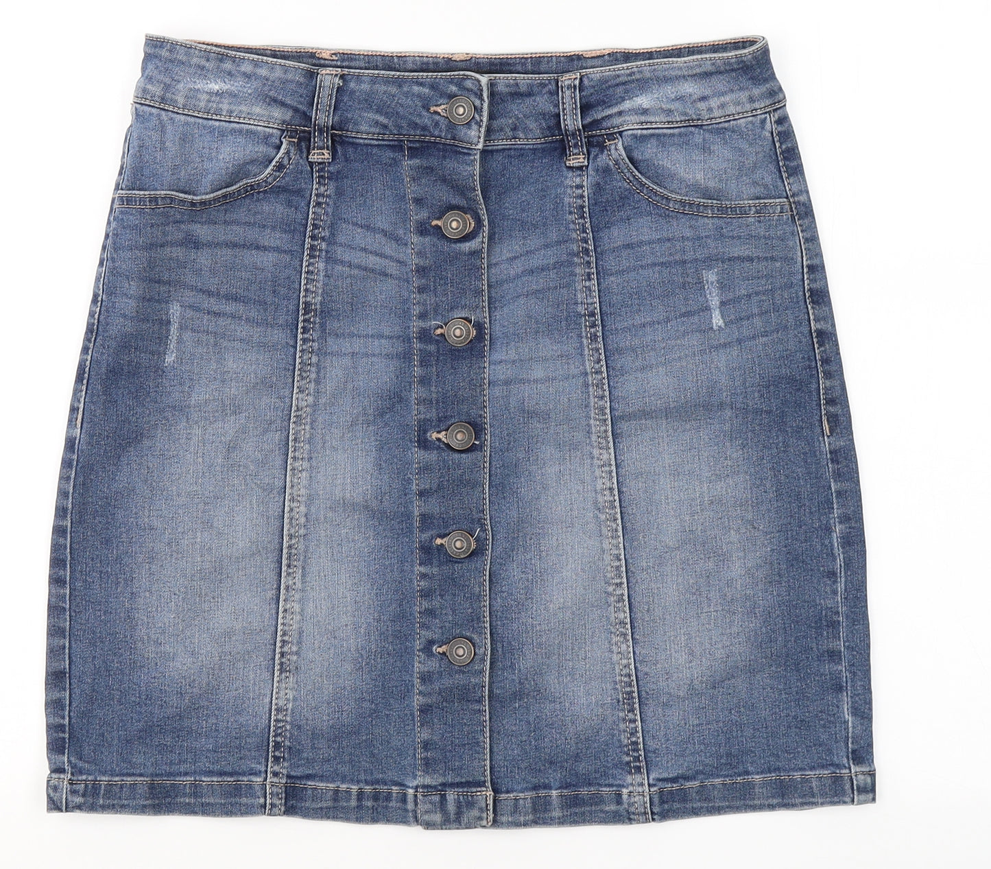 NEXT Womens Blue  Cotton Mini Skirt Size 10   Button