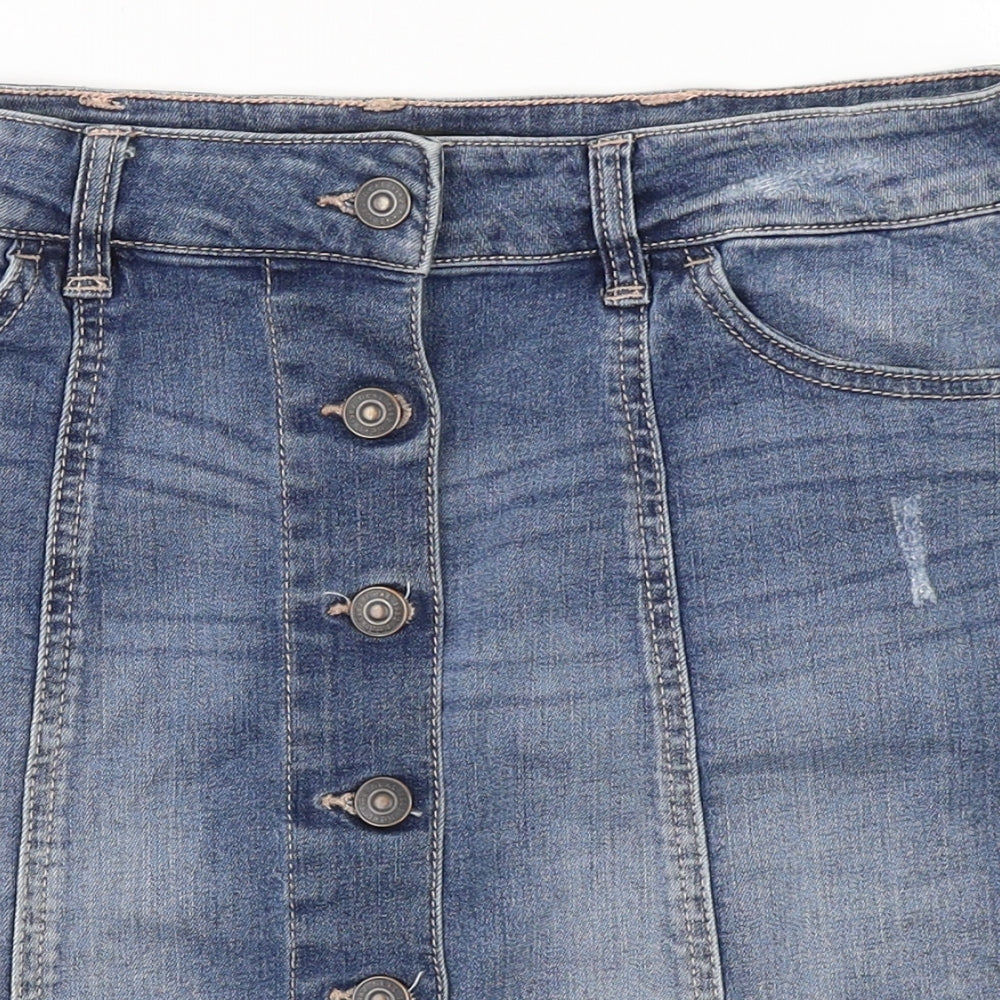NEXT Womens Blue  Cotton Mini Skirt Size 10   Button