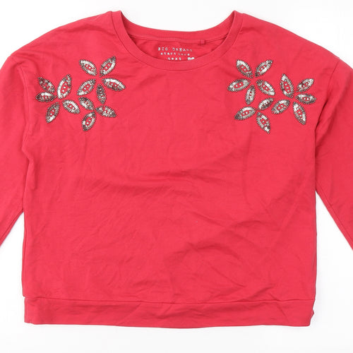 NEXT Girls Red Round Neck  Cotton Pullover Jumper Size 11 Years   - Flowers