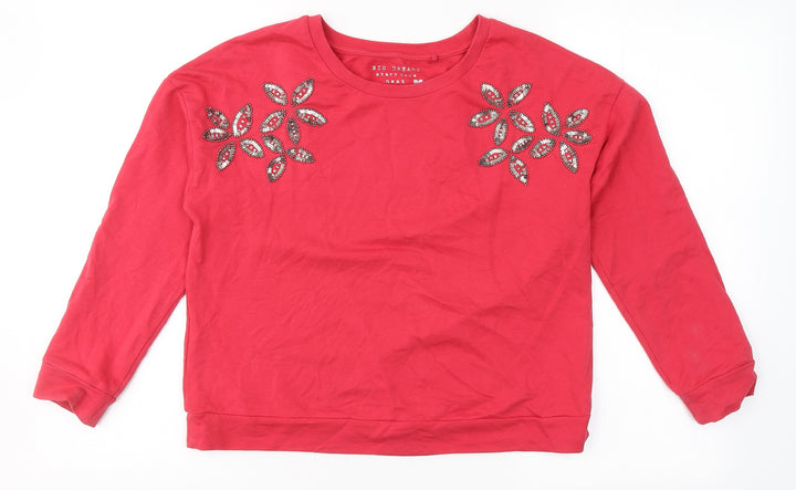 NEXT Girls Red Round Neck Cotton Pullover Jumper Size 11 Years - Flowers