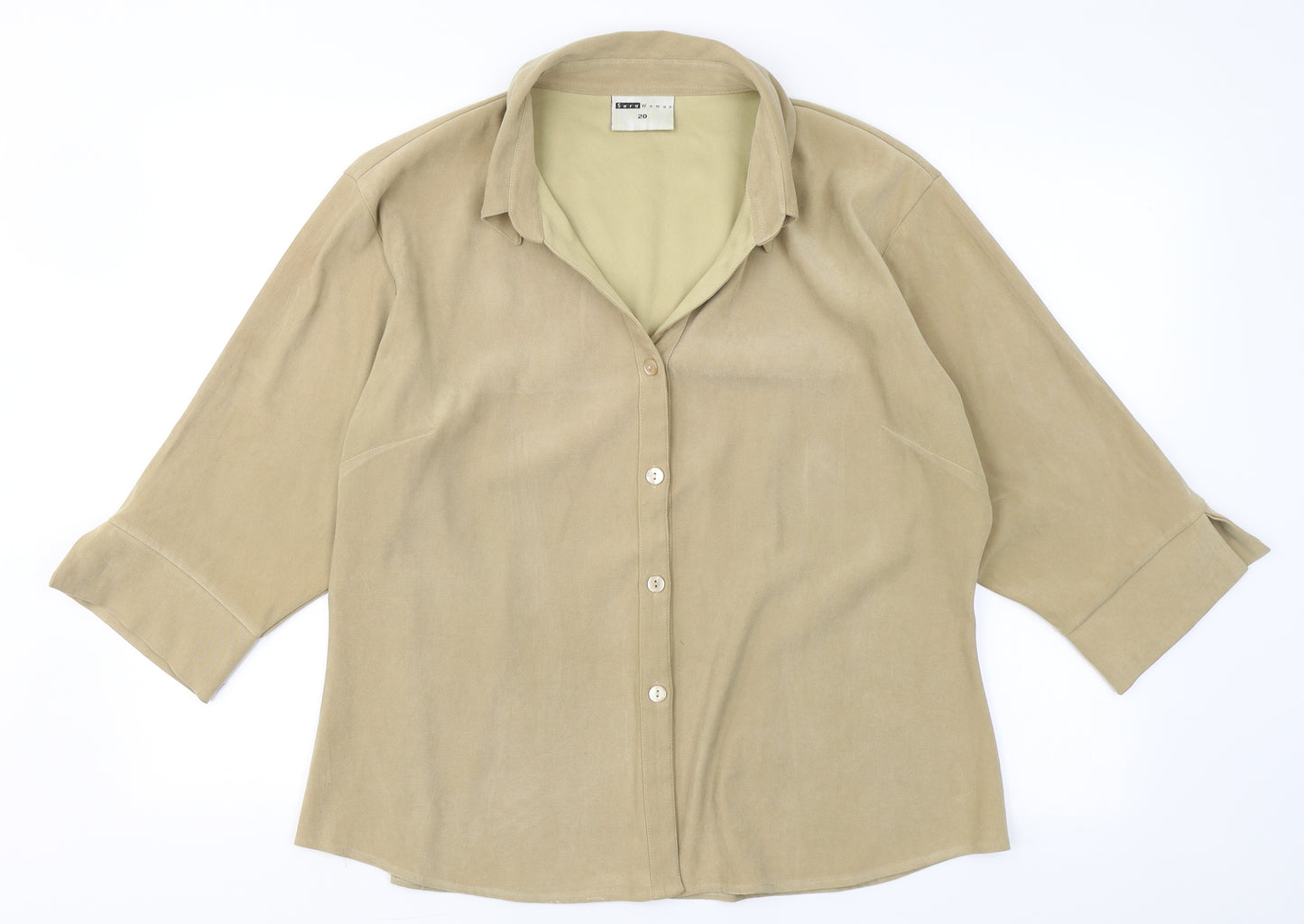 Sara Woman Womens Beige  Polyester Basic Button-Up Size 20 V-Neck