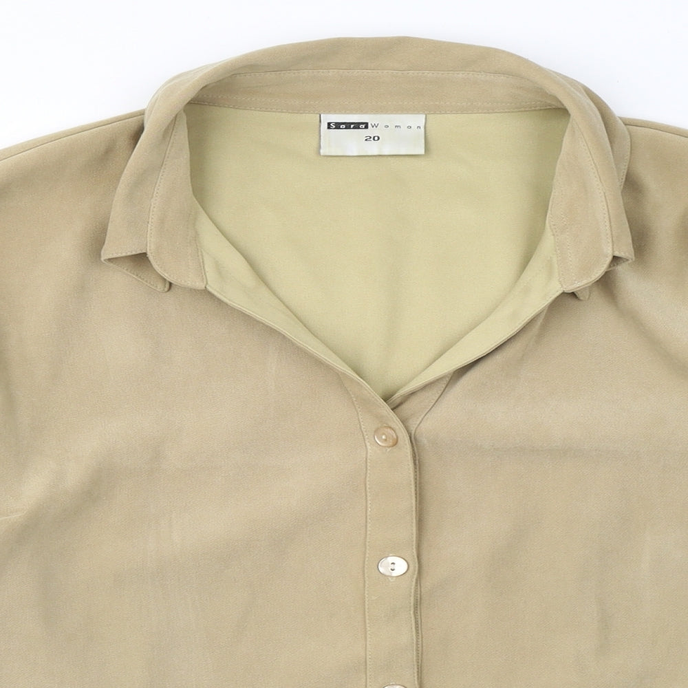 Sara Woman Womens Beige  Polyester Basic Button-Up Size 20 V-Neck