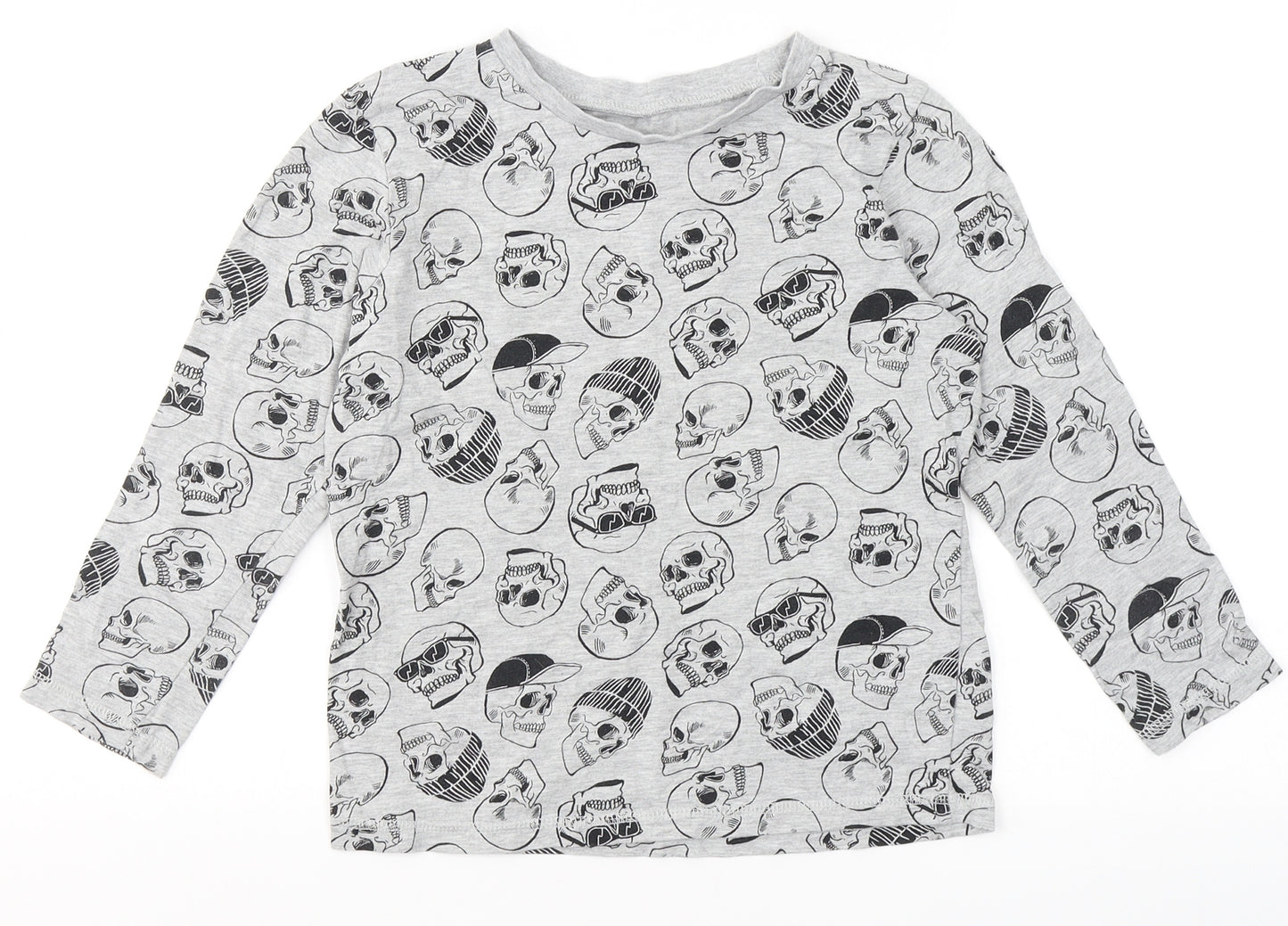 George Boys Grey Round Neck  Cotton Pullover Jumper Size 8-9 Years   - Skulls