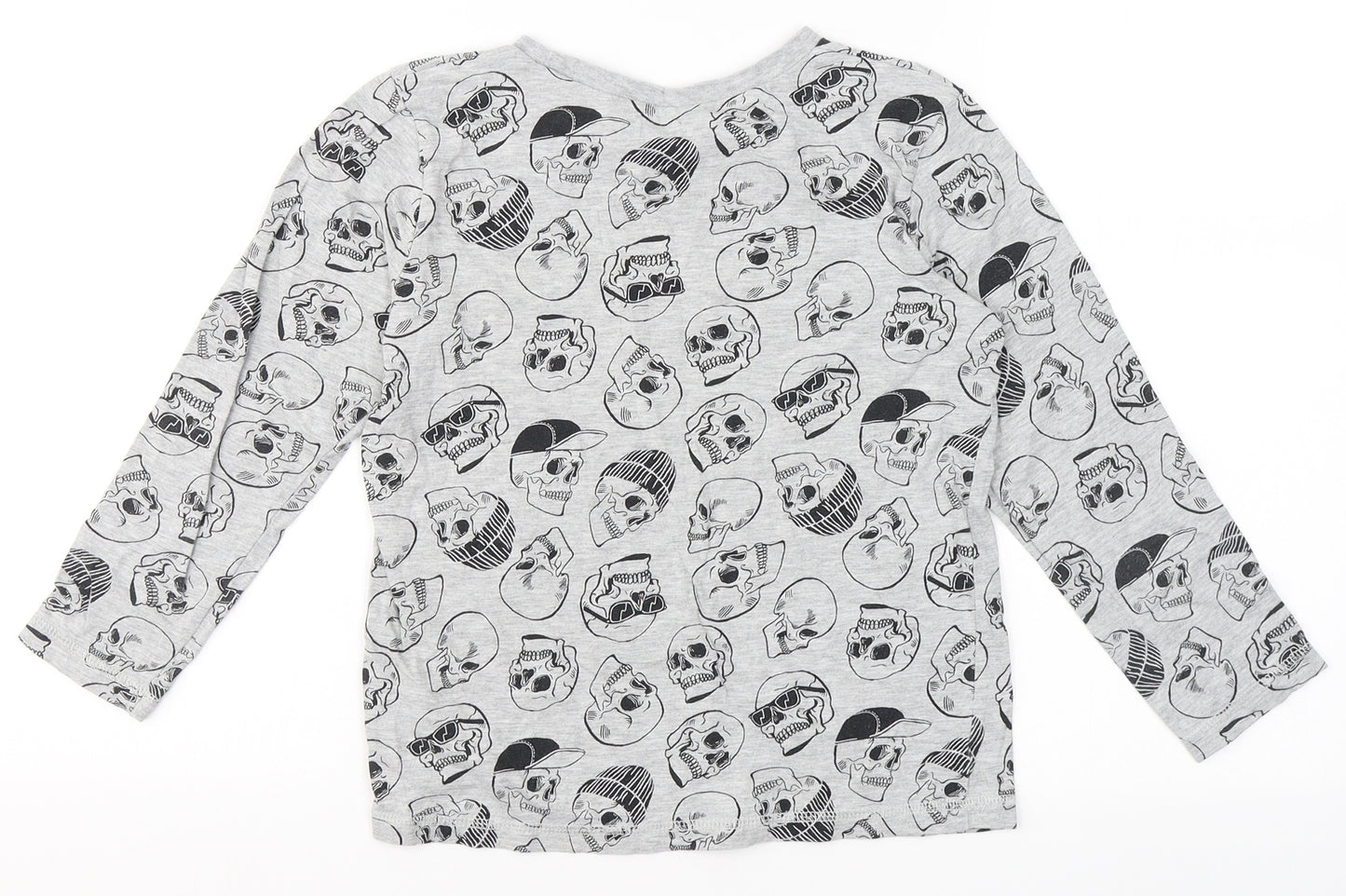 George Boys Grey Round Neck  Cotton Pullover Jumper Size 8-9 Years   - Skulls