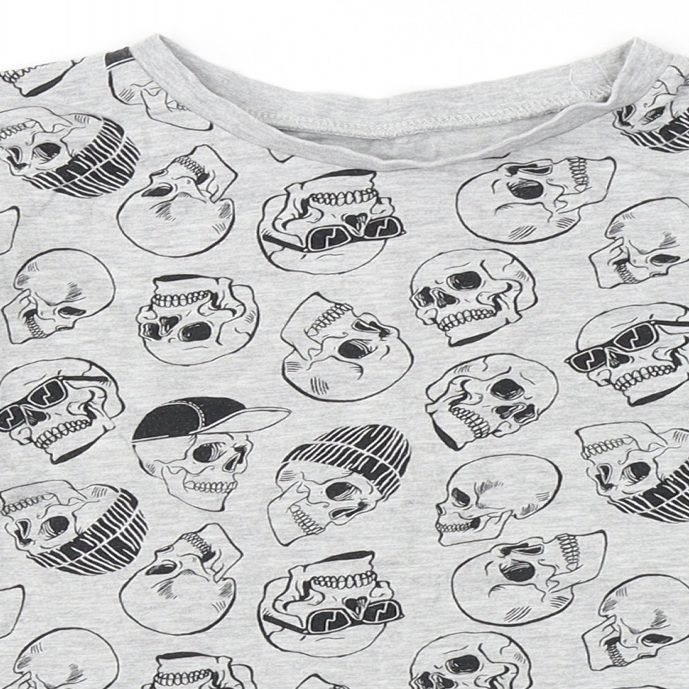 George Boys Grey Round Neck  Cotton Pullover Jumper Size 8-9 Years   - Skulls