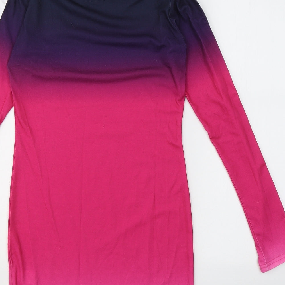 SikSilk Womens Pink Tie Dye Polyester Bodycon  Size 10  Round Neck