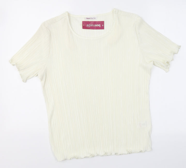 Bonmarché Womens Ivory Polyester Basic Blouse Size M Round Neck