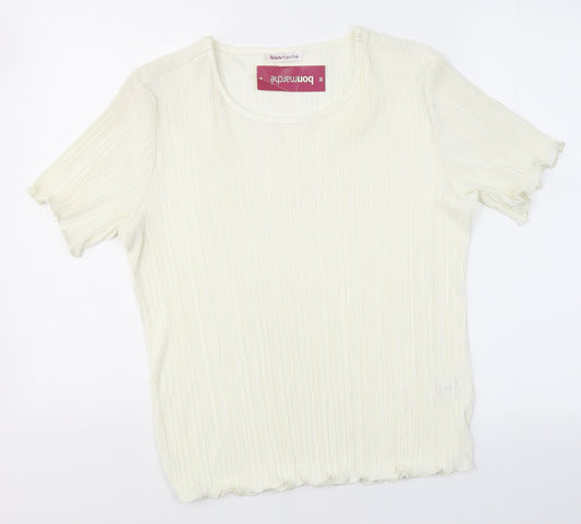 Front view of Bonmarché women’s ivory polyester basic blouse, size M, round neck