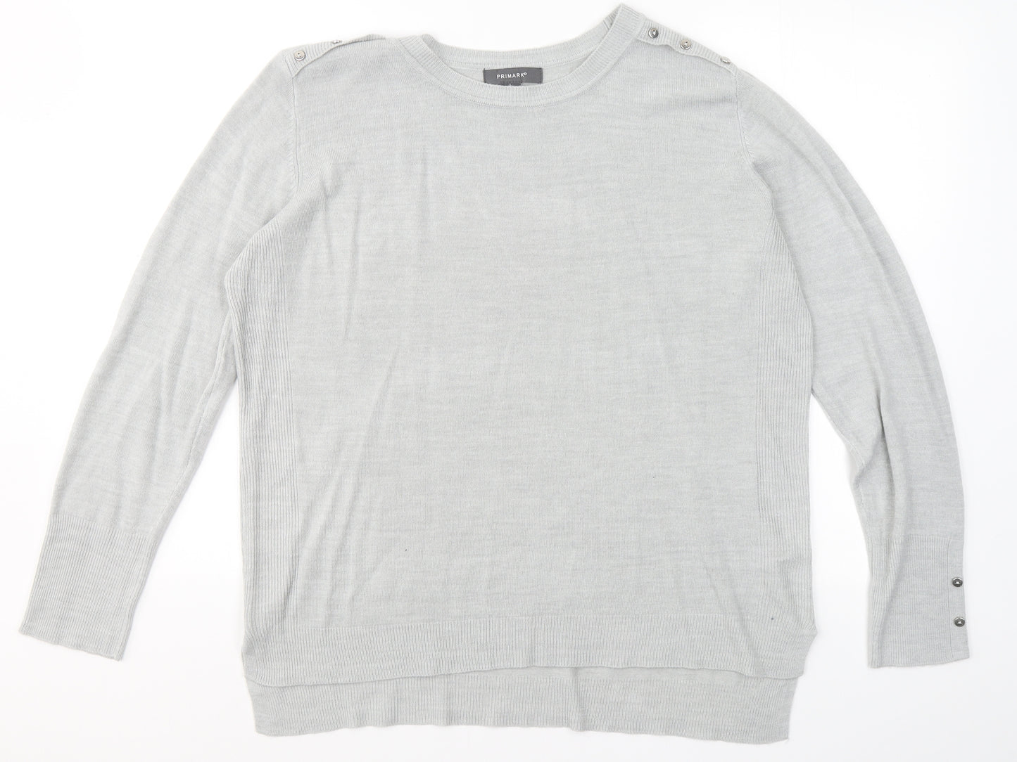 Primark Womens Grey Round Neck  Acrylic Pullover Jumper Size L