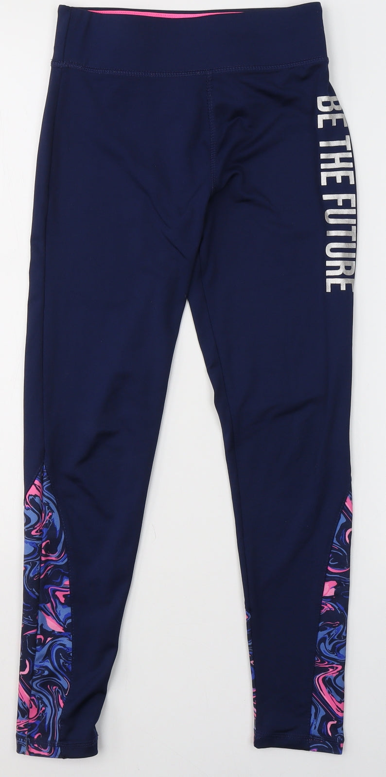 Dunnes Stores Girls Blue Floral Polyester Jogger Trousers Size 9-10 Years L23.5 in Regular  - Leggings Be the Future
