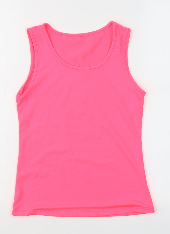 Dunnes Stores Girls Pink  Polyester Basic Tank Size 10-11 Years Round Neck