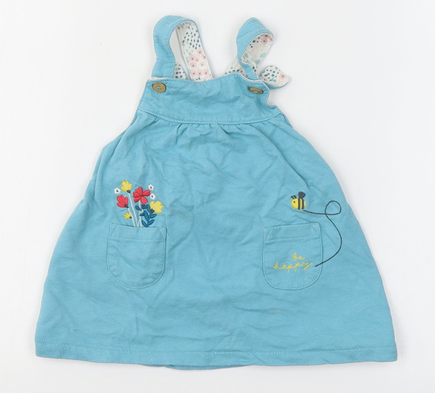 Mini Club Girls Blue  Cotton Tank Dress  Size 3-6 Months  Square Neck Button - Be happy