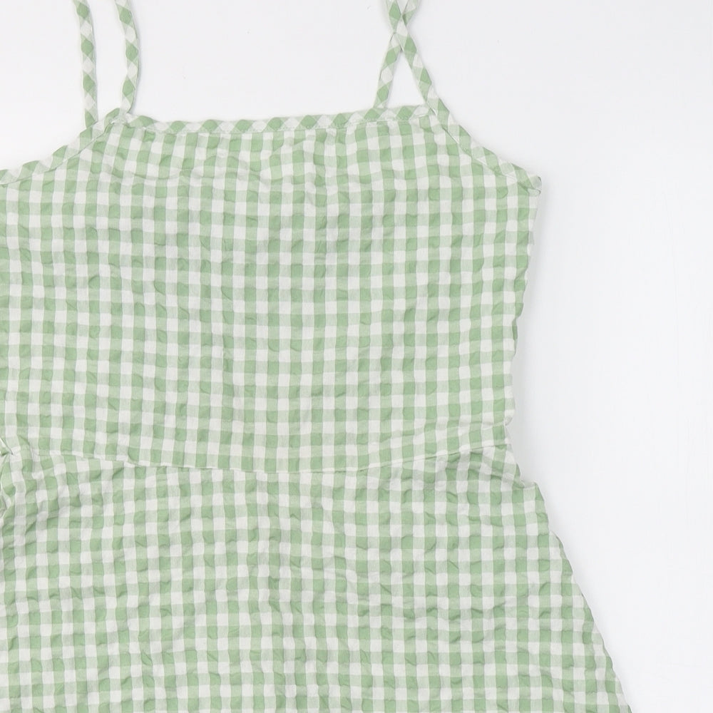 Primark Girls Green Check Cotton Maxi  Size 12-13 Years  Square Neck