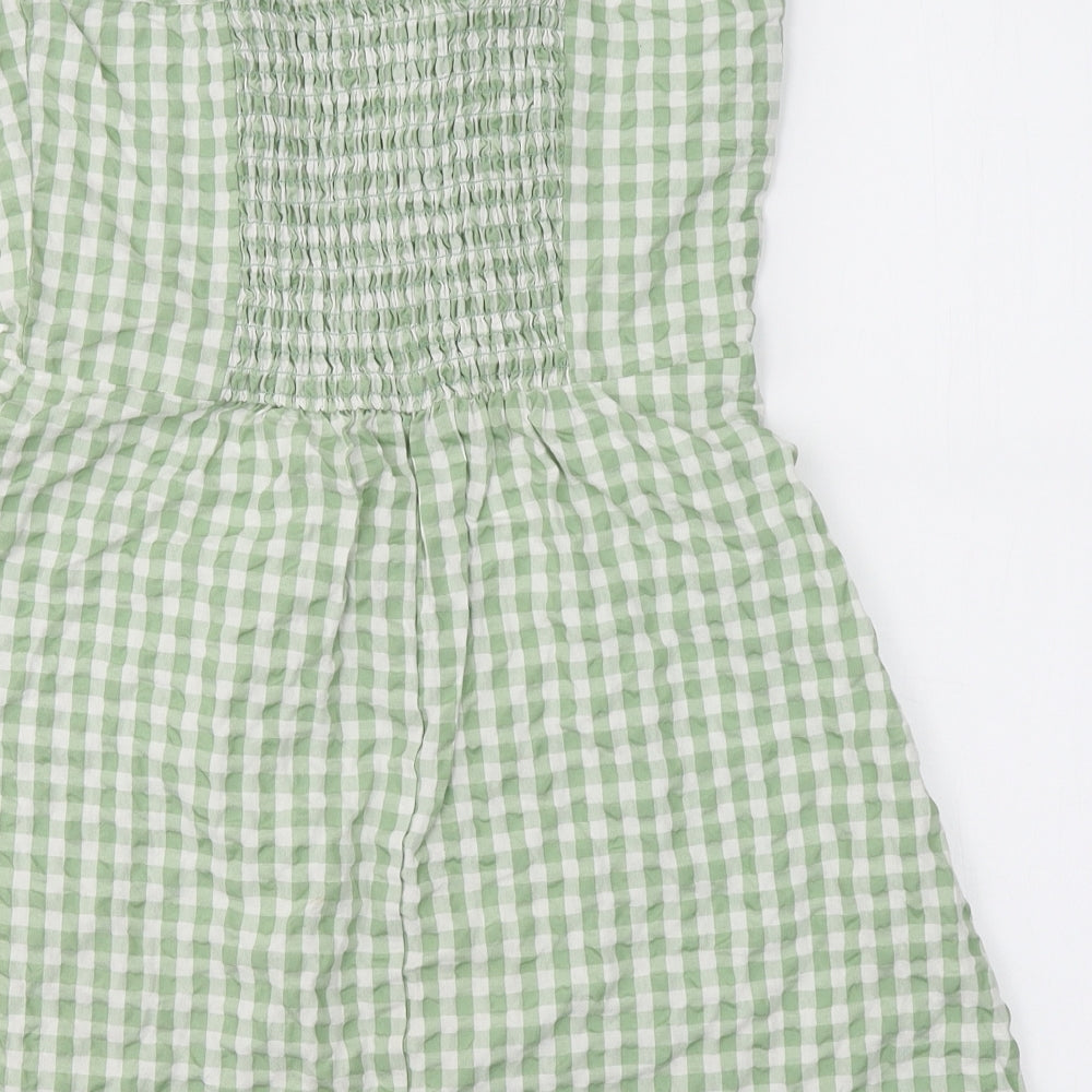 Primark Girls Green Check Cotton Maxi  Size 12-13 Years  Square Neck
