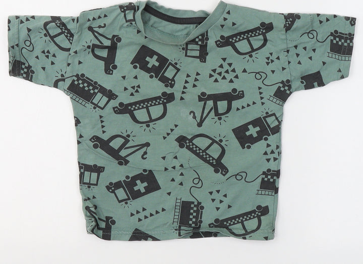 George Boys Green Cotton Basic T-Shirt Size 2 Years Round Neck