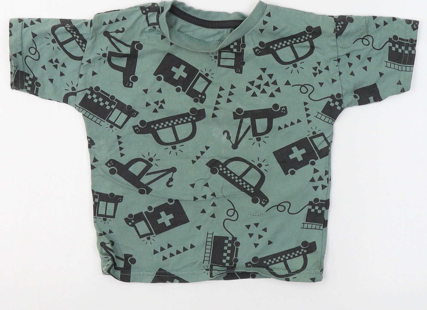 George Boys Green  Cotton Basic T-Shirt Size 2 Years Round Neck