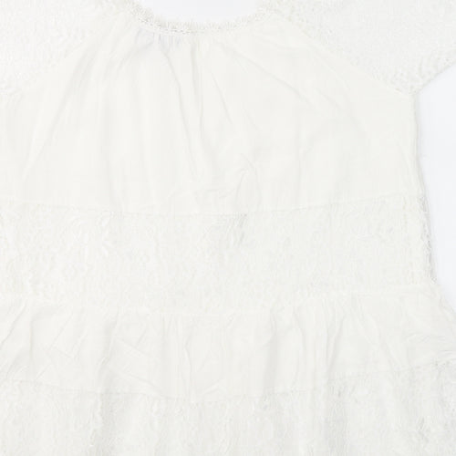 QED London Womens White  Cotton Basic Blouse Size S Round Neck - Open Shoulder