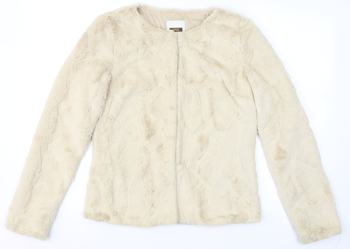 NEXT Womens Beige Round Neck  Polyester Cardigan Jumper Size 10   - Faux Fur