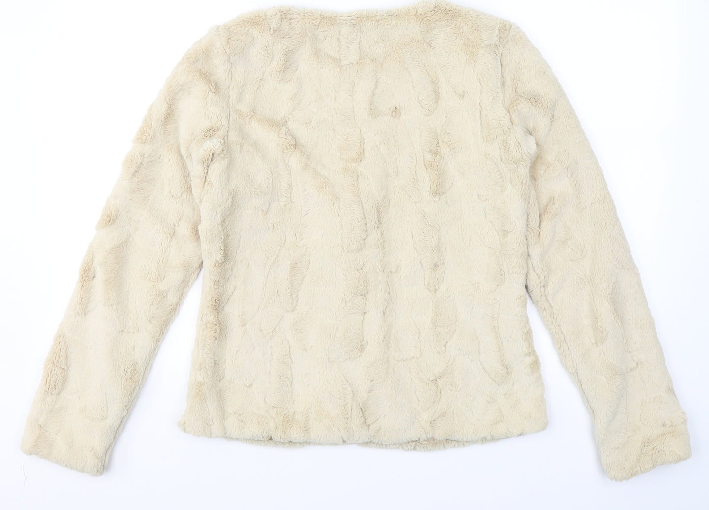 NEXT Womens Beige Round Neck  Polyester Cardigan Jumper Size 10   - Faux Fur