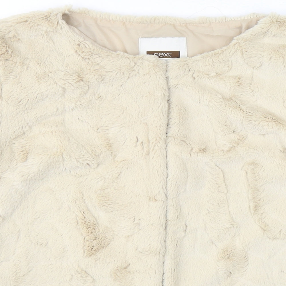 NEXT Womens Beige Round Neck  Polyester Cardigan Jumper Size 10   - Faux Fur