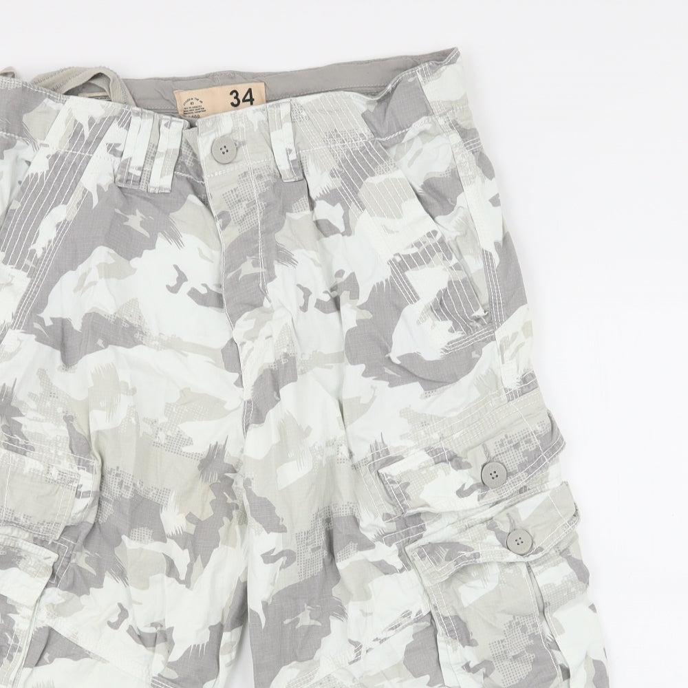 NEXT Mens Grey Camouflage Cotton Cargo Shorts Size 34 L15 in Regular Button