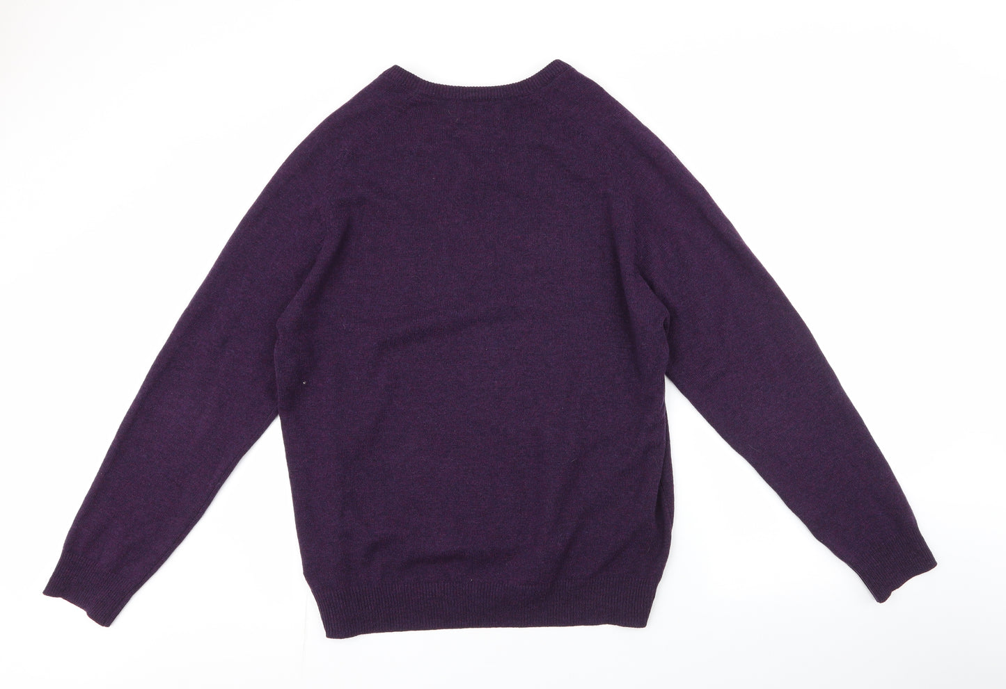 Marks and Spencer Mens Purple V-Neck  Wool Pullover Jumper Size L