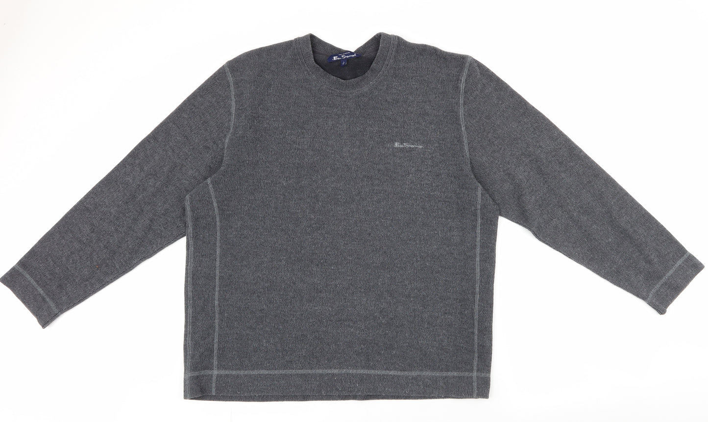 Ben Sherman Mens Grey Round Neck  Cotton Pullover Jumper Size XL