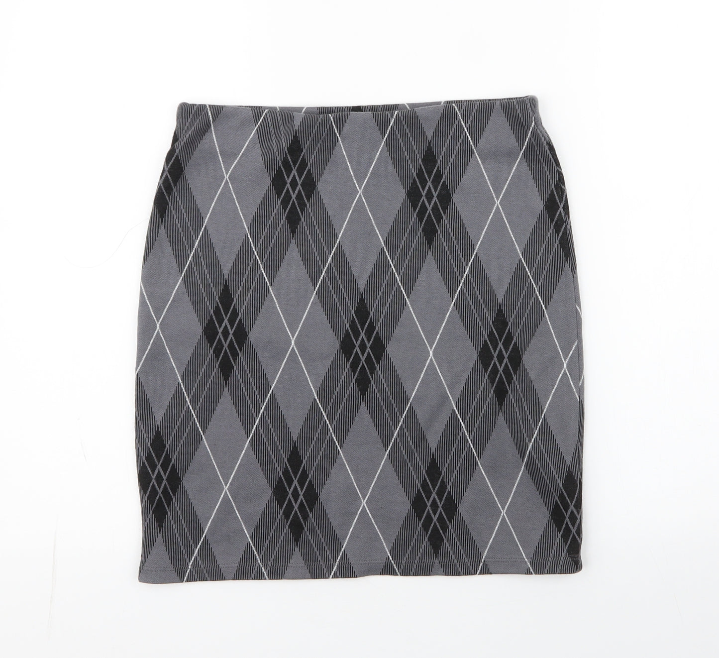 New Look Womens Grey Argyle/Diamond Polyester Mini Skirt Size 10