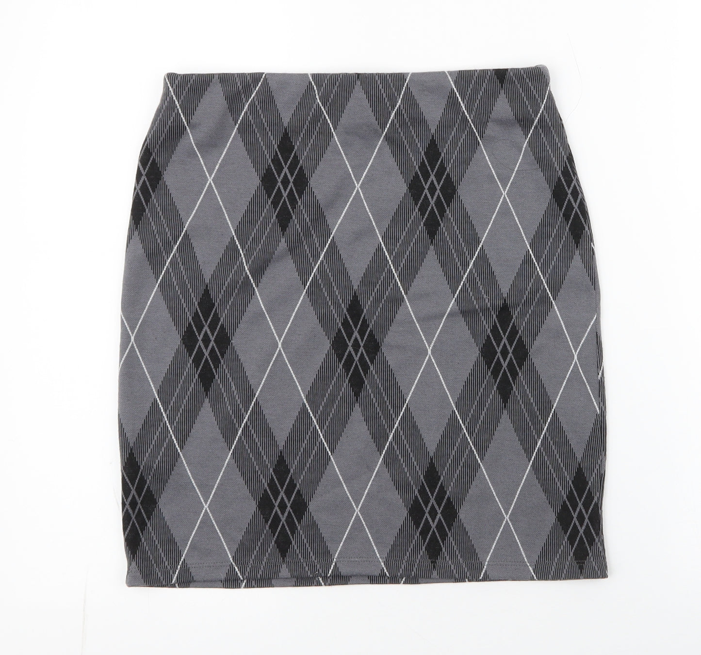 New Look Womens Grey Argyle/Diamond Polyester Mini Skirt Size 10