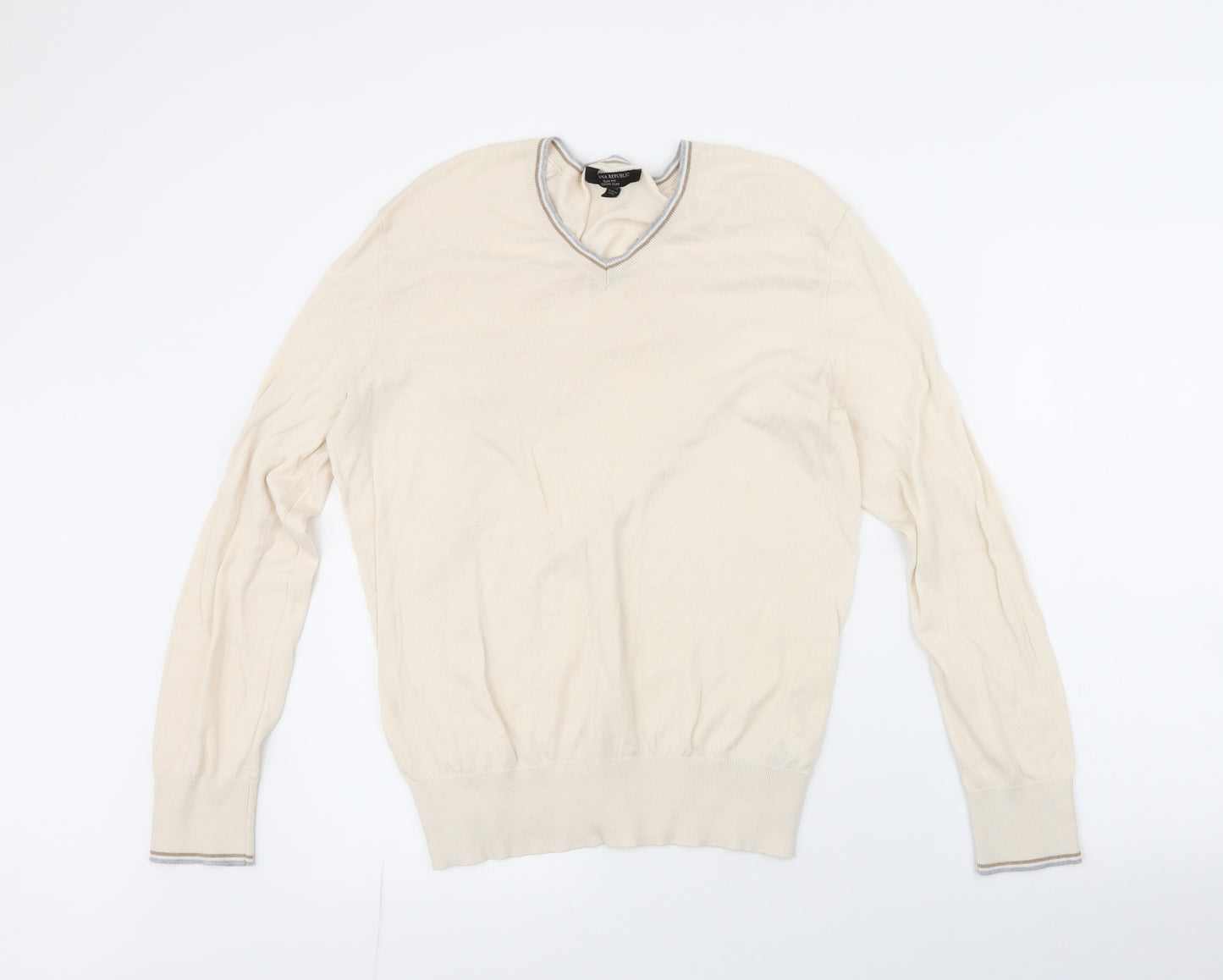 Banana Republic Mens White V-Neck  Cotton Pullover Jumper Size M
