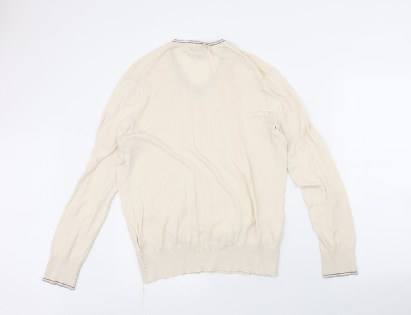 Banana Republic Mens White V-Neck  Cotton Pullover Jumper Size M