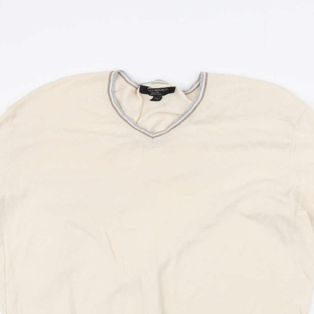 Banana Republic Mens White V-Neck  Cotton Pullover Jumper Size M