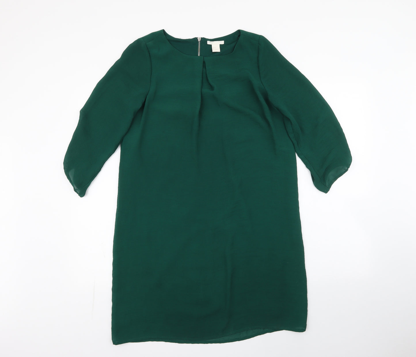 H&M Womens Green  Polyester Shift  Size 8  Round Neck Zip
