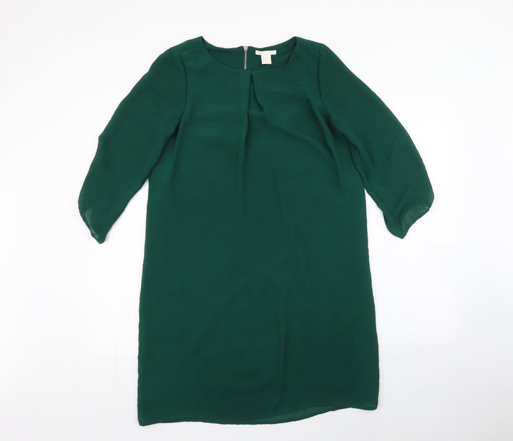 H&M Womens Green  Polyester Shift  Size 8  Round Neck Zip